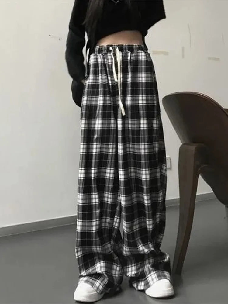 Oversize Plaid Women Korean Fashion Checked For Female Wide Leg Pant