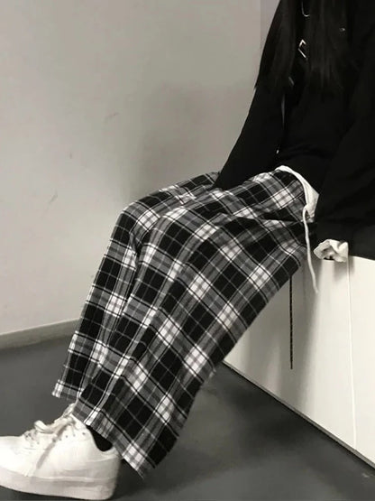 Oversize Plaid Women Korean Fashion Checked For Female Wide Leg Pant