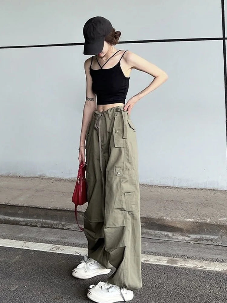 Retro Green Cargo Women Y2K Harajuku Oversize Wide Leg Pant