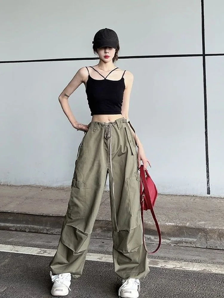 Retro Green Cargo Women Y2K Harajuku Oversize Wide Leg Pant