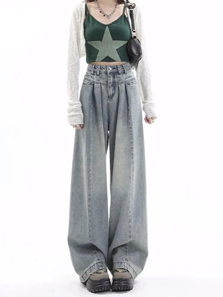 Blue Baggy Women Y2K Gyaru Oversize Wide Leg Denim Harajuku Pant