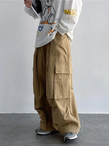 Green Cargo Women Y2K Hippie Kpop Harajuku Oversize Wide Leg Pant