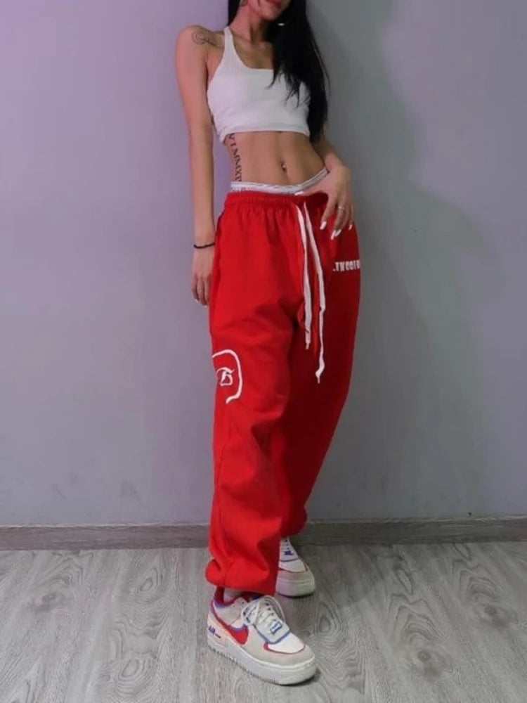 Gray Jogging Sweatpants Women Korean Fashion Oversize Loose Pant