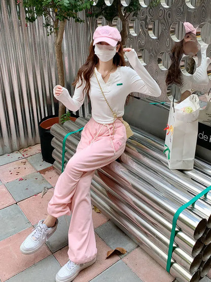 Pink Jogging Sweatpants Women Kawaii Cute Letter Print Oversize Pant