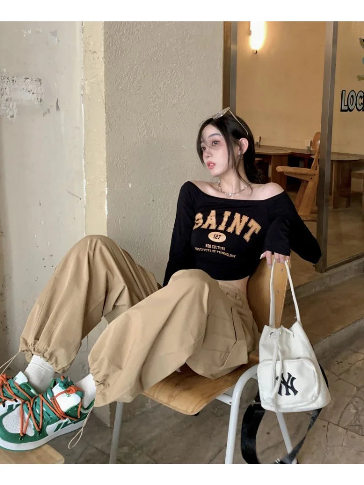 Kpop Y2K Pink Cargo Korean Streetwear Oversized Wide Leg Pant