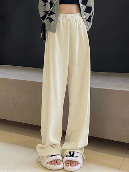 White Jogging Sweatpants Women Winter Fleece Korean Style Oversize Wide Leg Pant