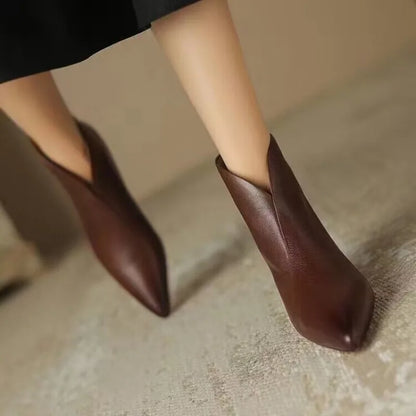 High Quality Commuting Office Sexy Pointed Toe Women's Ankle Boots Fashion Zipper Low Heel Pumps