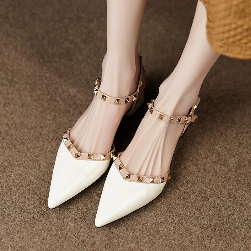 Classic Rivet Design Casual Fashion Women's Slingback Dating Shoes Low Heel Pumps