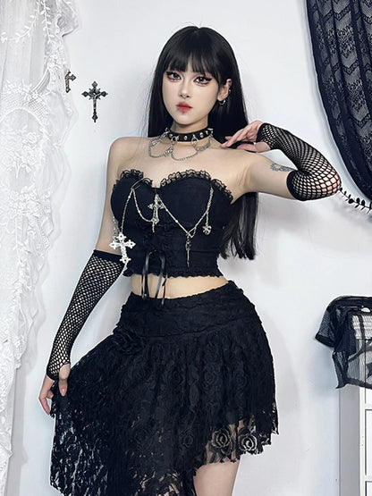 Gothic Sexy Harajuku Strapless E Girl Grunge Crop Top