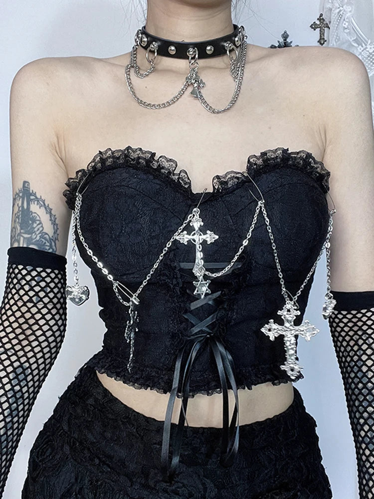 Gothic Sexy Harajuku Strapless E Girl Grunge Crop Top