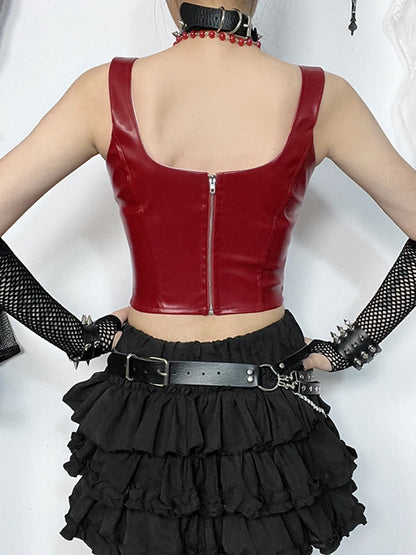 Gothic Grunge Punk Cross Leather Corset Crop Top