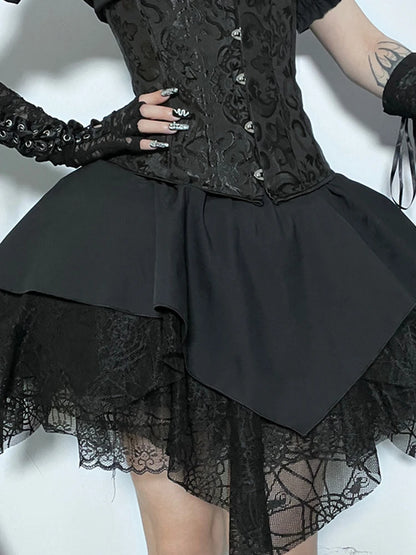 Mall Goth Mesh Black Women Lace Splice Ball Gown Aesthetic High Waist E Girl Skirt