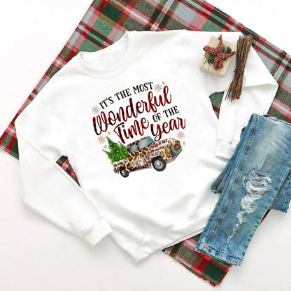 Christmas Hoodie - Wonderful Time Printed Party Holiday Sweater Xmas Outfit