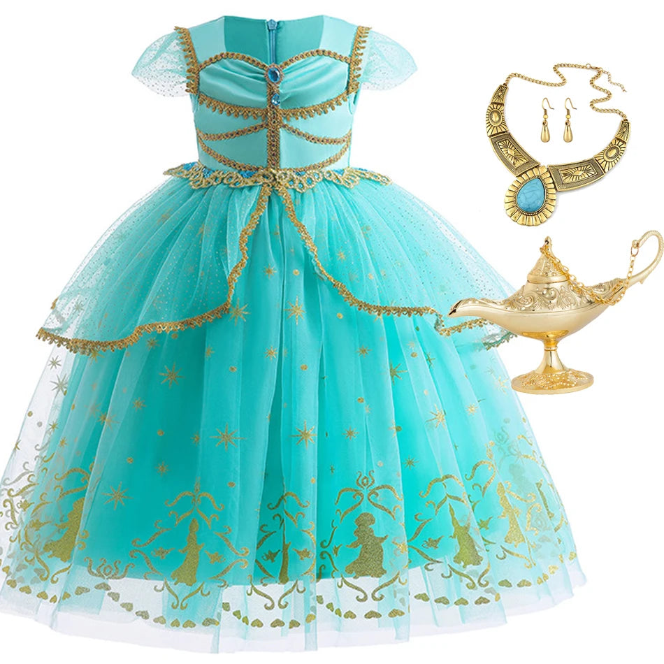 Jasmine Princess Baby Girl Birthday Carnival Aladdin Magic Lamp Prom Gown Kid Costume