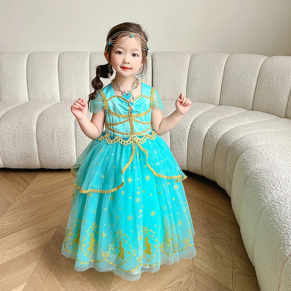 Jasmine Princess Baby Girl Birthday Carnival Aladdin Magic Lamp Prom Gown Kid Costume