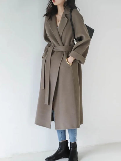 Double Sided Cashmere Medium Knee Loose Fashion Autumn Winter 2024 Coat