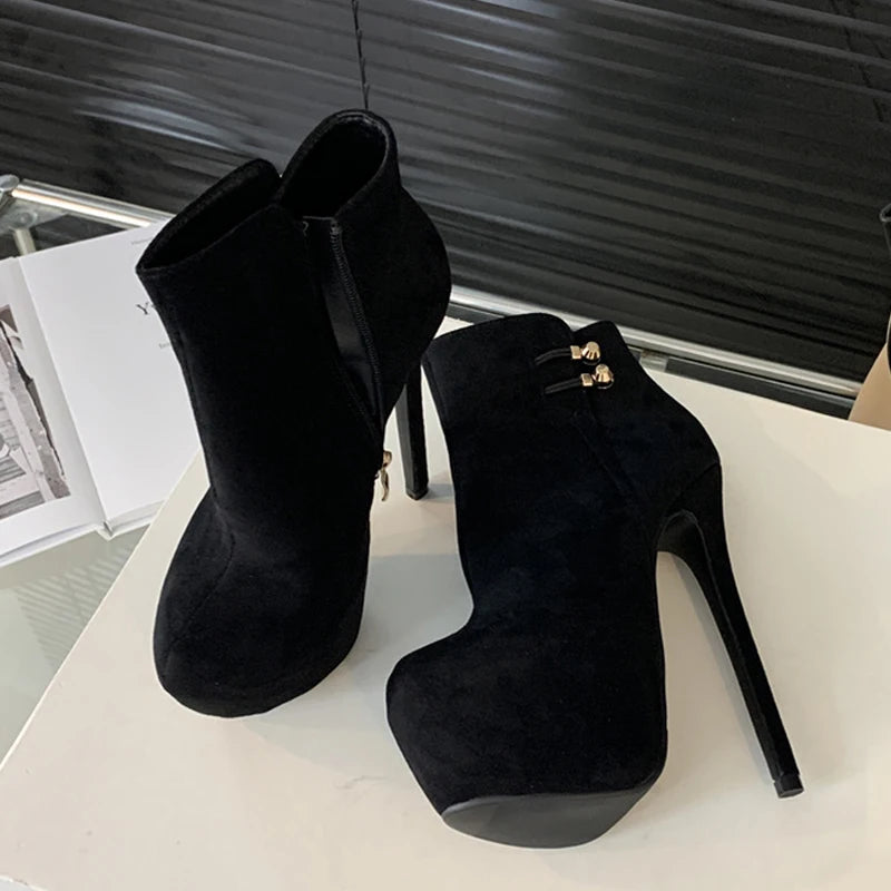 Trendy  Fashion  Elasticity Buckle Strap Platform Boots High Heel