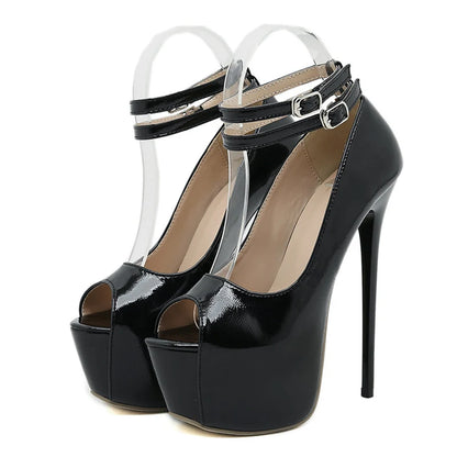 Trendy  Double Buckle Strap Platform Peep Toe Super High Heel High Heel