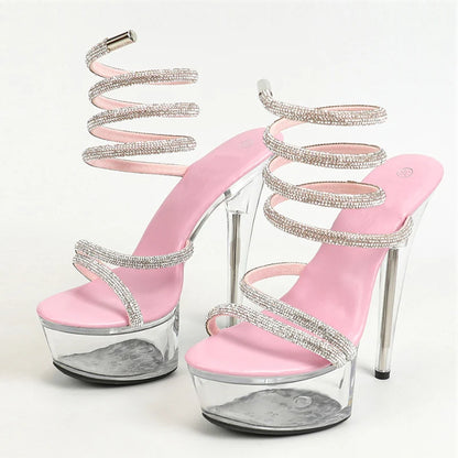 Elegant  Rhinestone Ankle Snake Twine Around Platform High Heel