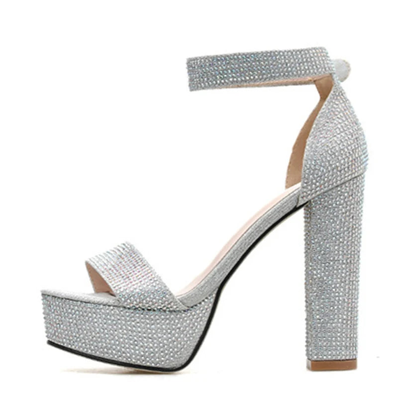 Stylish  Silver Rhinestone Platform Open Toe High Heel High Heel