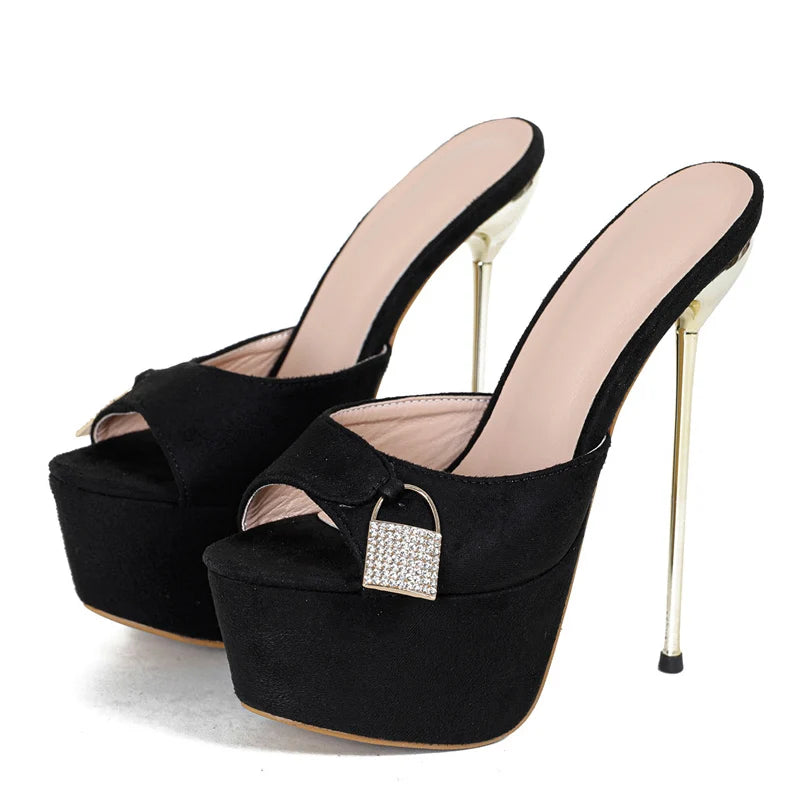 Glamorous  Sexy Metal Buckle Platform Super Thin High Heel High Heel