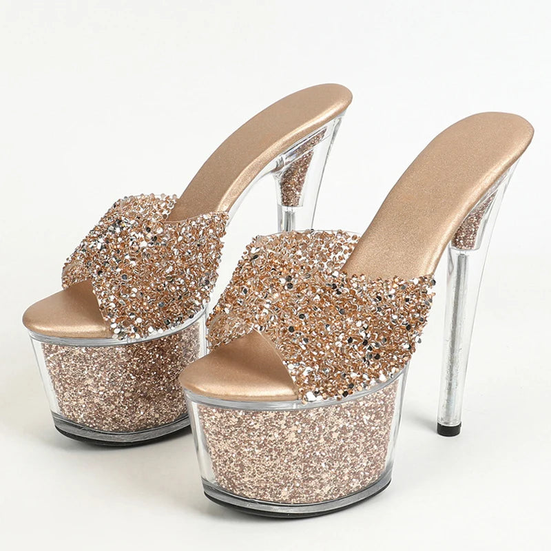 Size 34-43 Sexy 20CM Platform Sequined Transparent High High Heel