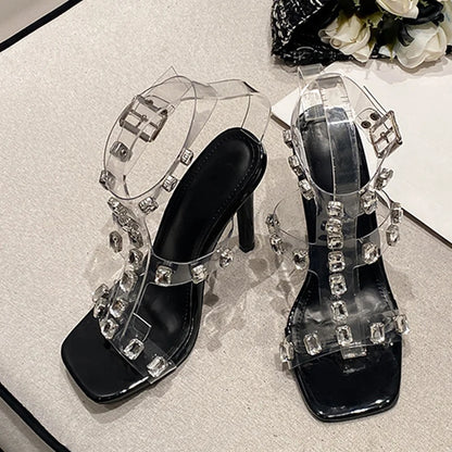 Stylish  Summer Crystal Diamond PVC Transparent High Heel