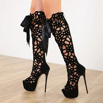 Summer Roma Style Hollow Out Cross Lace-Up Super Thin Heels High Heel