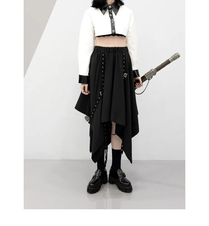 Long Irregular Dark Tie Street Wind Weave Buckle Y2k Skirt