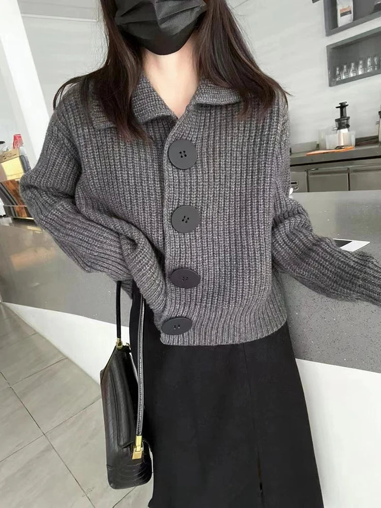 Loose Thick Large Button Knitted Autumn Winter Long Sweater