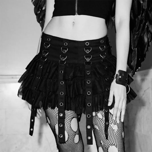 Mall Goth Black Pleated Mini with Chain Women's High Waisted Tennis Fairy Grunge Aesthetic E Girl Skirt