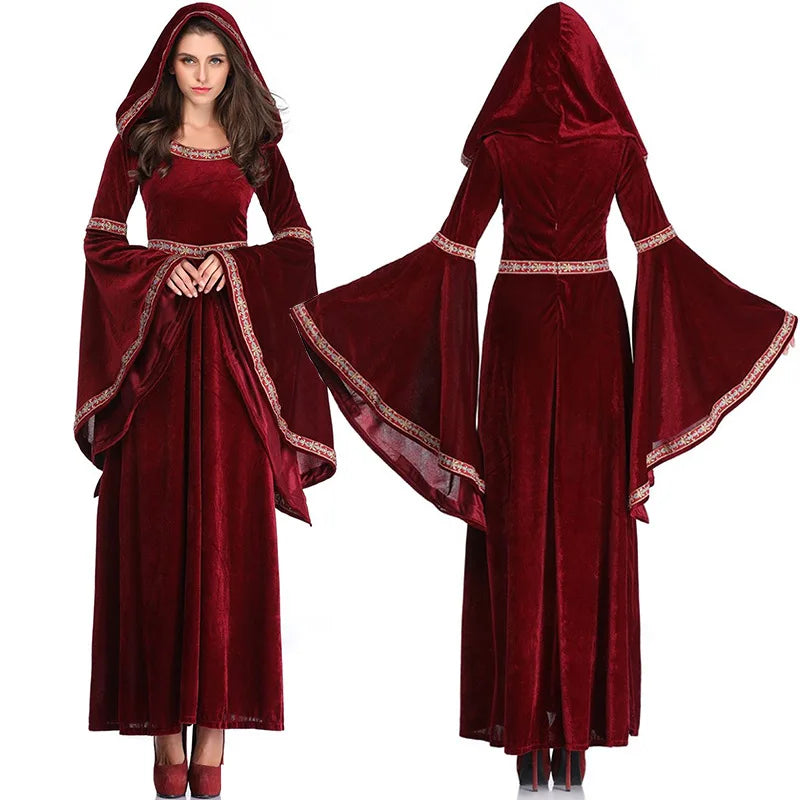 Medieval Retro Victorian Women Halloween Vampire Witch Gothic Red Dress Costume