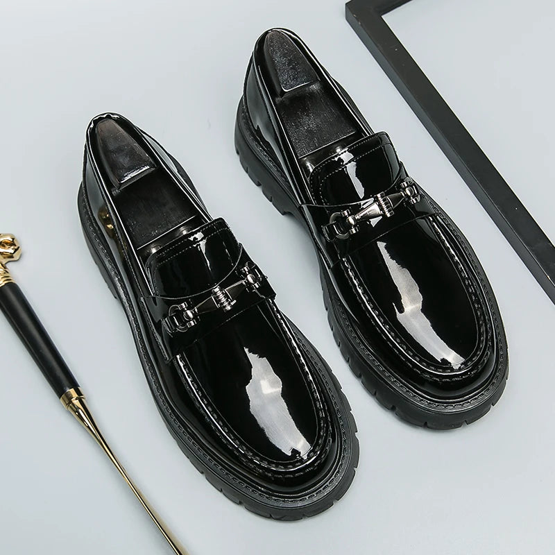 Breathable Black Pu Leather Handmade Solid Casual Men Dress Loafers