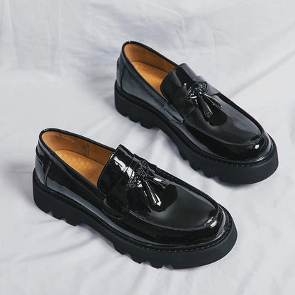 Breathable Black Pu Leather Handmade Solid Casual Men Dress Loafers