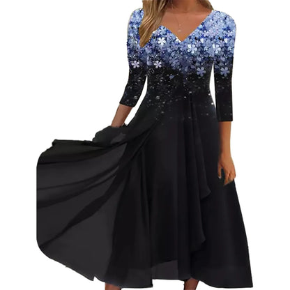 Elegant Lace Floral Boho Sexy Half Sleeve Long Prom O Neck A-Line Women's Dress