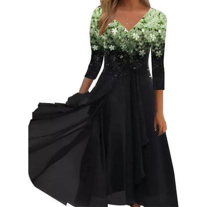 Elegant Lace Floral Boho Sexy Half Sleeve Long Prom O Neck A-Line Women's Dress