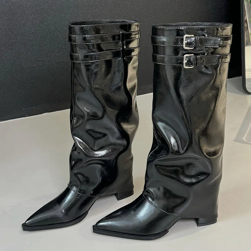 New Footwear Pointed Toe Buckle Fashion Heels Long Knee High Boots