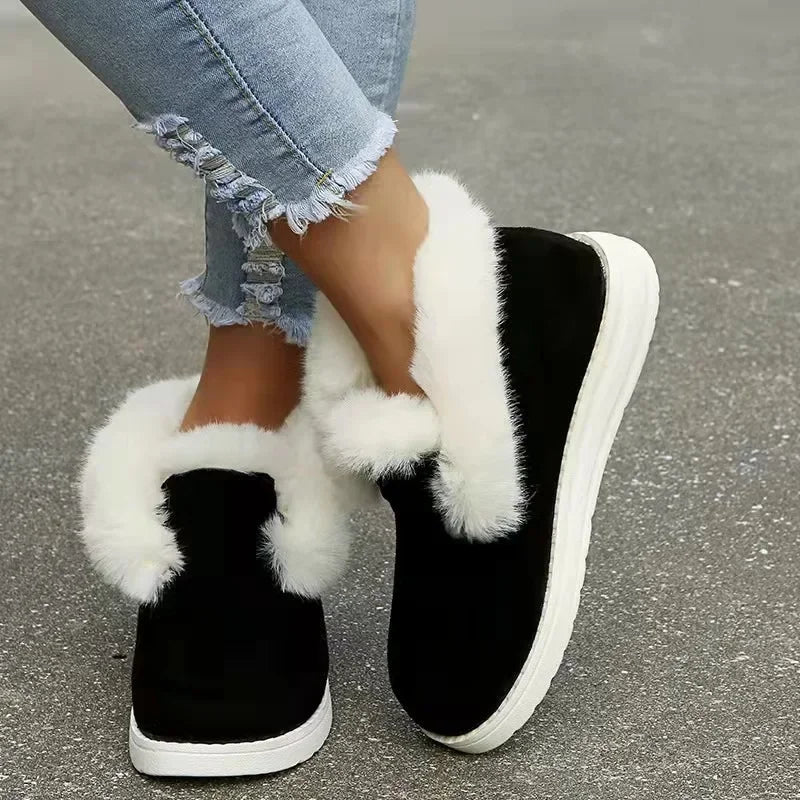 New Ladies Slip on Comfortable Ankle Boots Women Winter Warm Plush Fur Snow Boots Suede ShoesFemale Footwear Botas Femininas