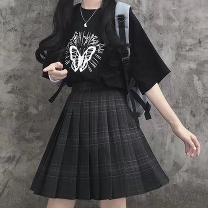 Preppy Black Plaid Japanese School Uniform Kawaii Mini Skirt