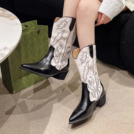 Vintage Chic Printed Casual Leather Comfortable Elegant Knee High Boots