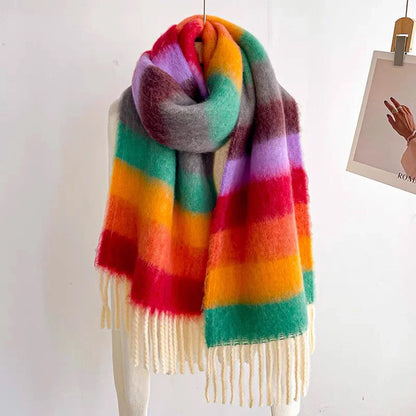 Winter Plaid Cashmere Poncho Tassel Scarf - Luxury Warm Thickened Unisex