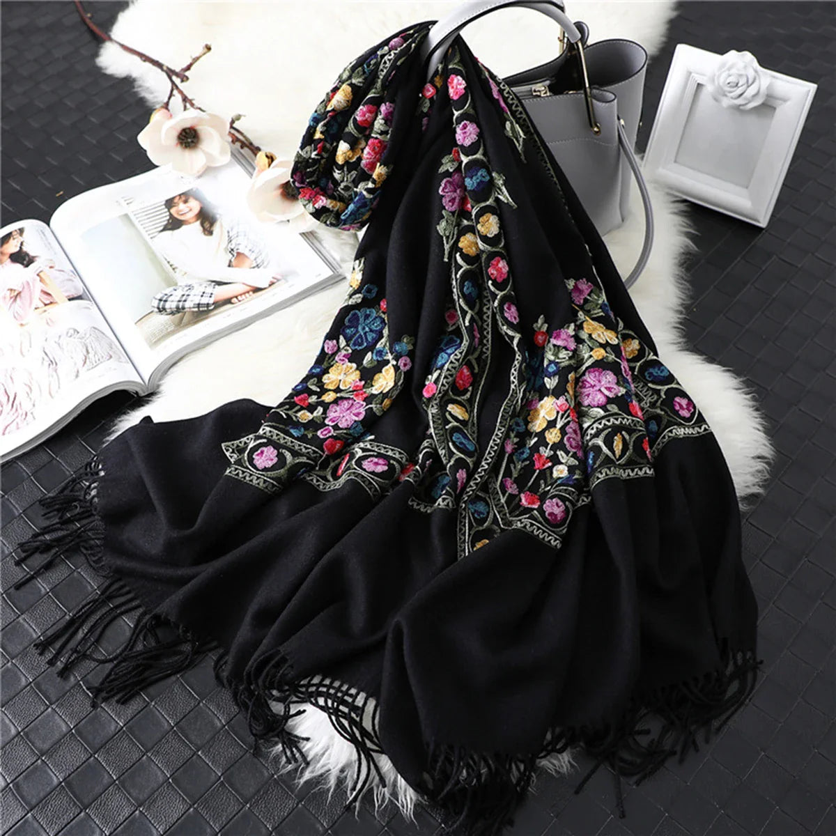 Winter Plaid Cashmere Poncho Tassel Scarf - Luxury Warm Thickened Unisex