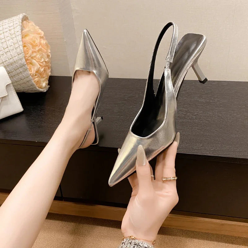 Simple Solid Color Fashion Feminine Pointed Dress Party High Heel