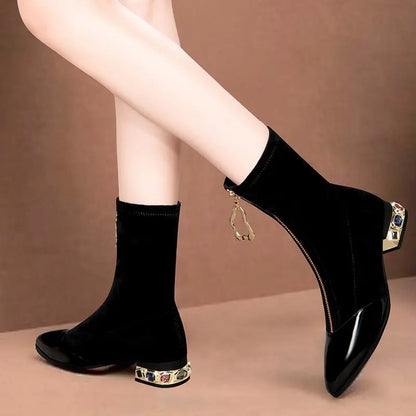 New Sexy Crystal Pointy Rhinestone Black Ankle Boot