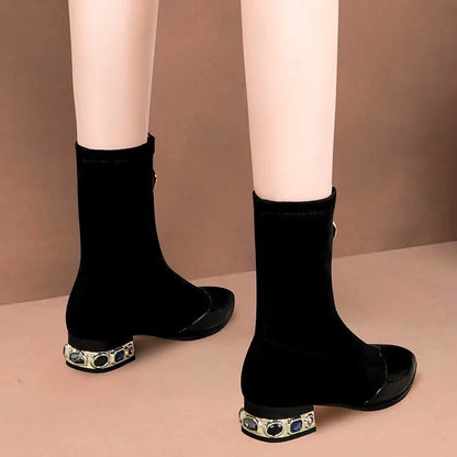 New Sexy Crystal Pointy Rhinestone Black Ankle Boot