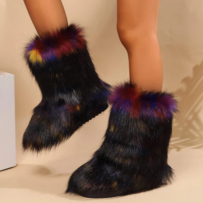 Winter Fuzzy Fluffy Plush Warm Lined Slip-On Snow Boot