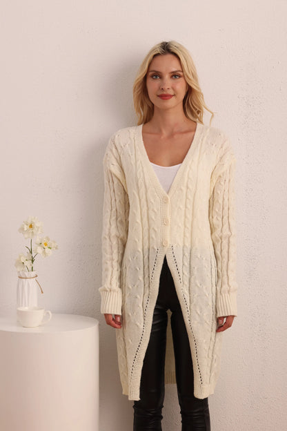 New Casual Long Knitted Long-Sleeved Twist Button Cardigan