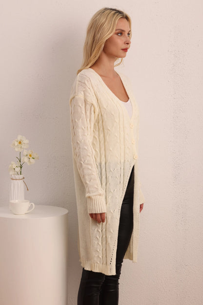 New Casual Long Knitted Long-Sleeved Twist Button Cardigan