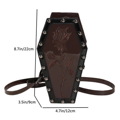 Novelty Halloween Gothic Coffin Shape Spider Web Sling PU Leather Bag