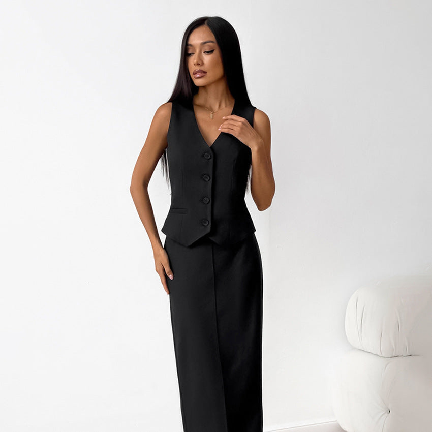 Elegant Stylish Black Chic Feminine Comfortable Relaxed Versatile Fall Suit